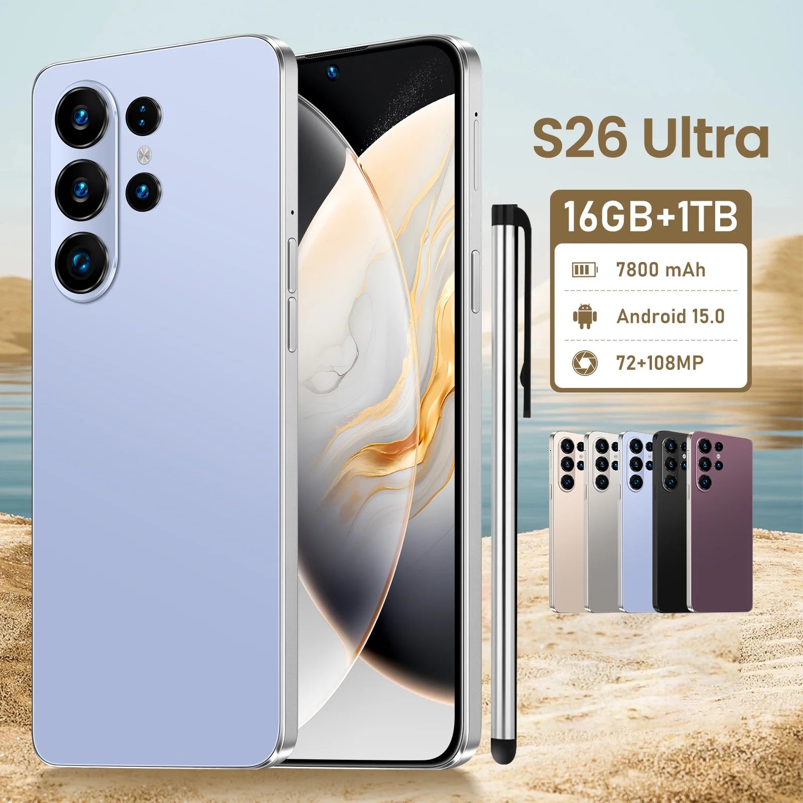New High Quality Original Mobile Phone S26 ultra Deca Core 108MP LTE 16GB + 1TB 5G Smartphone 7.3inch LED 4K 120Hz Spanish Long
