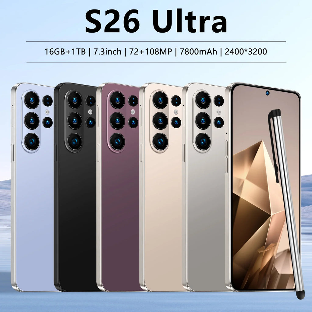 New High Quality Original Mobile Phone S26 ultra Deca Core 108MP LTE 16GB + 1TB 5G Smartphone 7.3inch LED 4K 120Hz Spanish Long