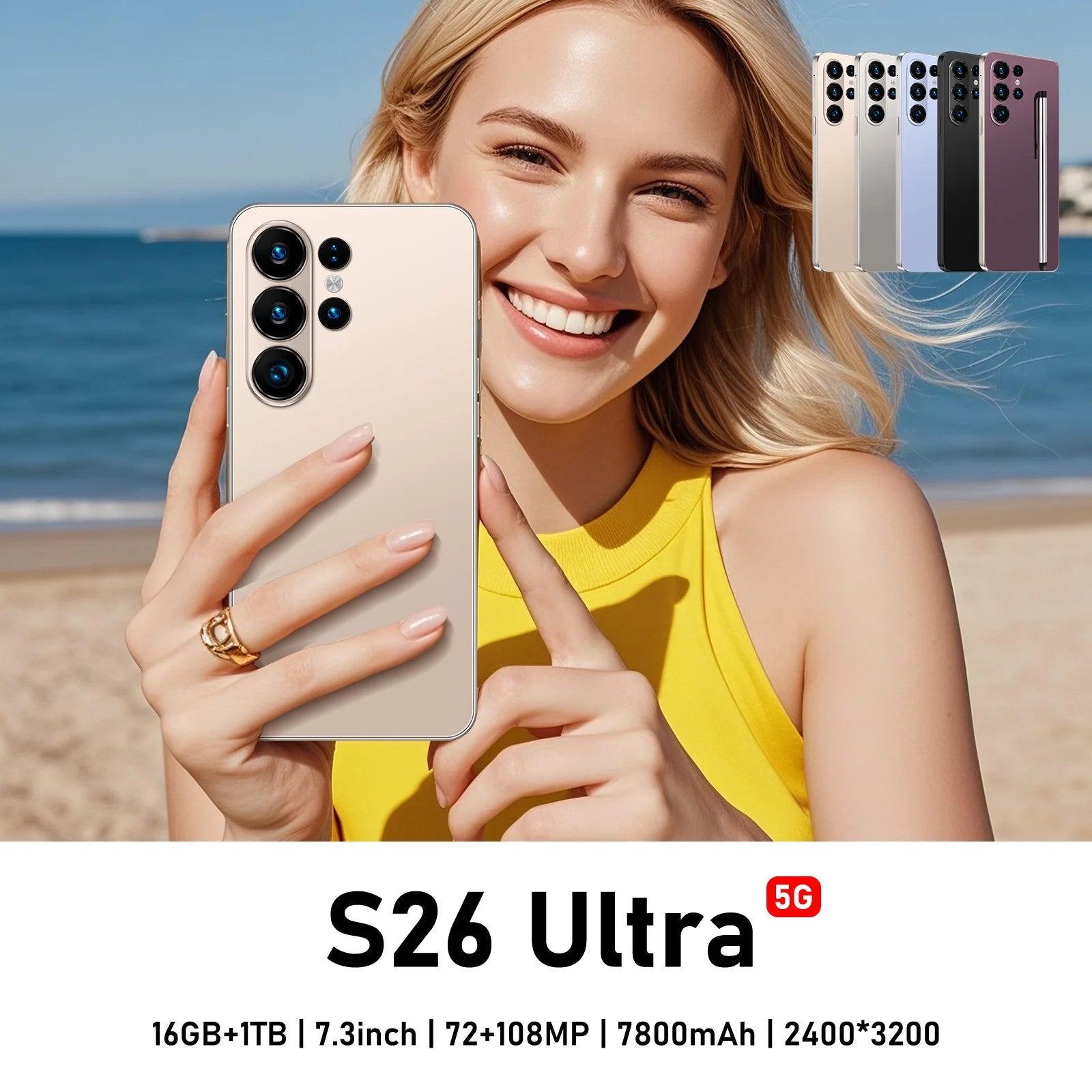 New High Quality Original Mobile Phone S26 ultra Deca Core 108MP LTE 16GB + 1TB 5G Smartphone 7.3inch LED 4K 120Hz Spanish Long