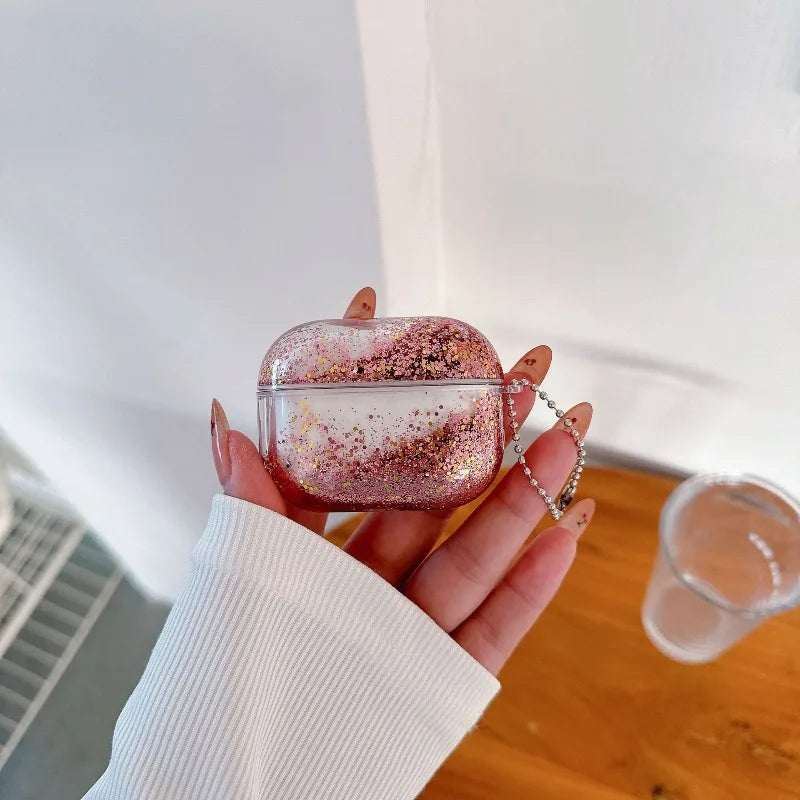 Glitter Liquid Quicksand Hard Earphone Case For Airpod Pro 4 2 3 1 Generation Headphone Cover For Airpods Pro2 Pro3 Accessories