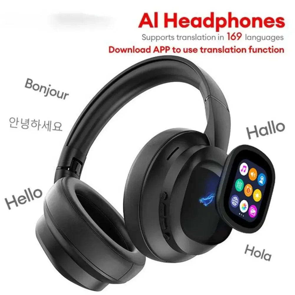 Wireless Headset Earphone With Touch Screen AI Translation 169 Languages 46-Hour Noise Cancelling Headphones Sports Earphone