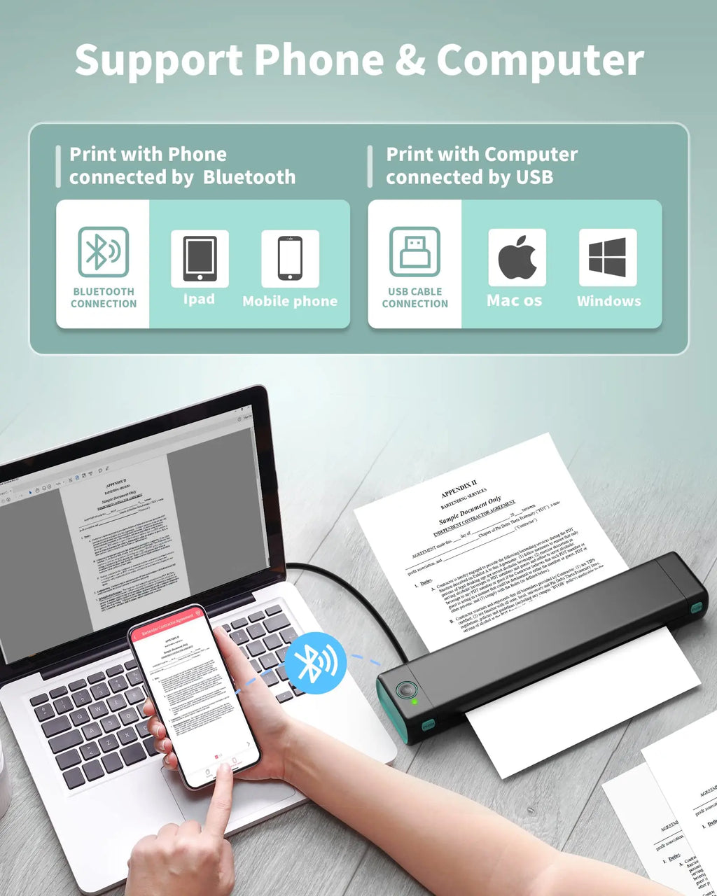 Phomemo M08F A4 Portable Thermal Printer 8.26"x11.69" A4 Thermal Paper Wireless Mobile Travel Printer Android iOS Laptop Printer