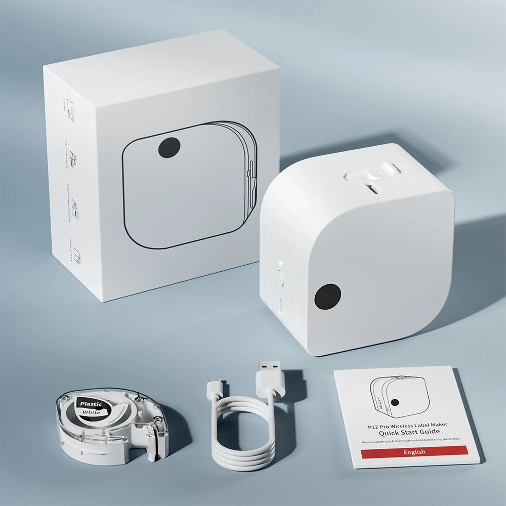 Phomemo P12 PRO Label Maker Mini Portable Label Printer Rechargeable 12mm Adhesive Label Ribbon Printer Machine Similar to P12
