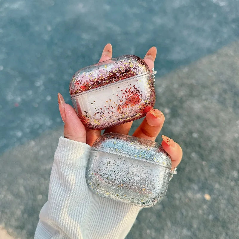Glitter Liquid Quicksand Hard Earphone Case For Airpod Pro 4 2 3 1 Generation Headphone Cover For Airpods Pro2 Pro3 Accessories