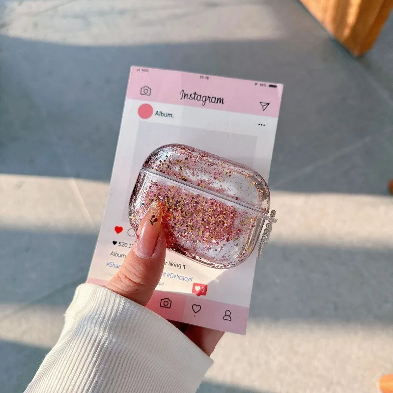 Glitter Liquid Quicksand Hard Earphone Case For Airpod Pro 4 2 3 1 Generation Headphone Cover For Airpods Pro2 Pro3 Accessories