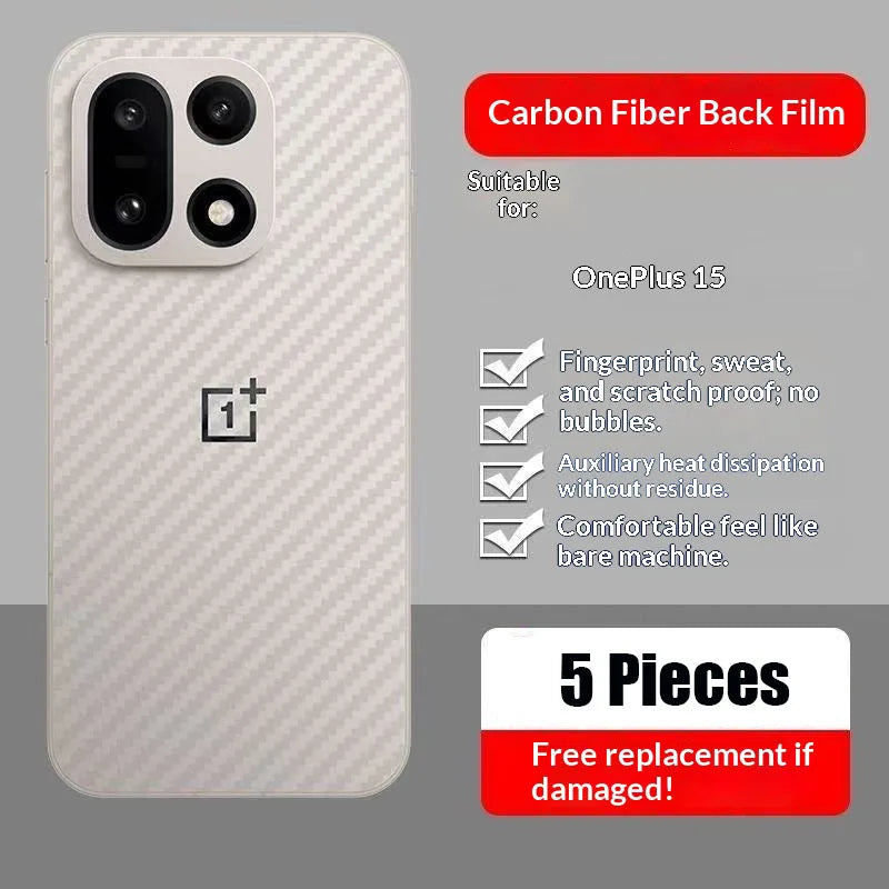 5 Pieces Back Carbon Fiber Clear Film For OnePlus 15 Full Cover Matte Screen Protector For OnePlus 15 Back Film 1+ 15